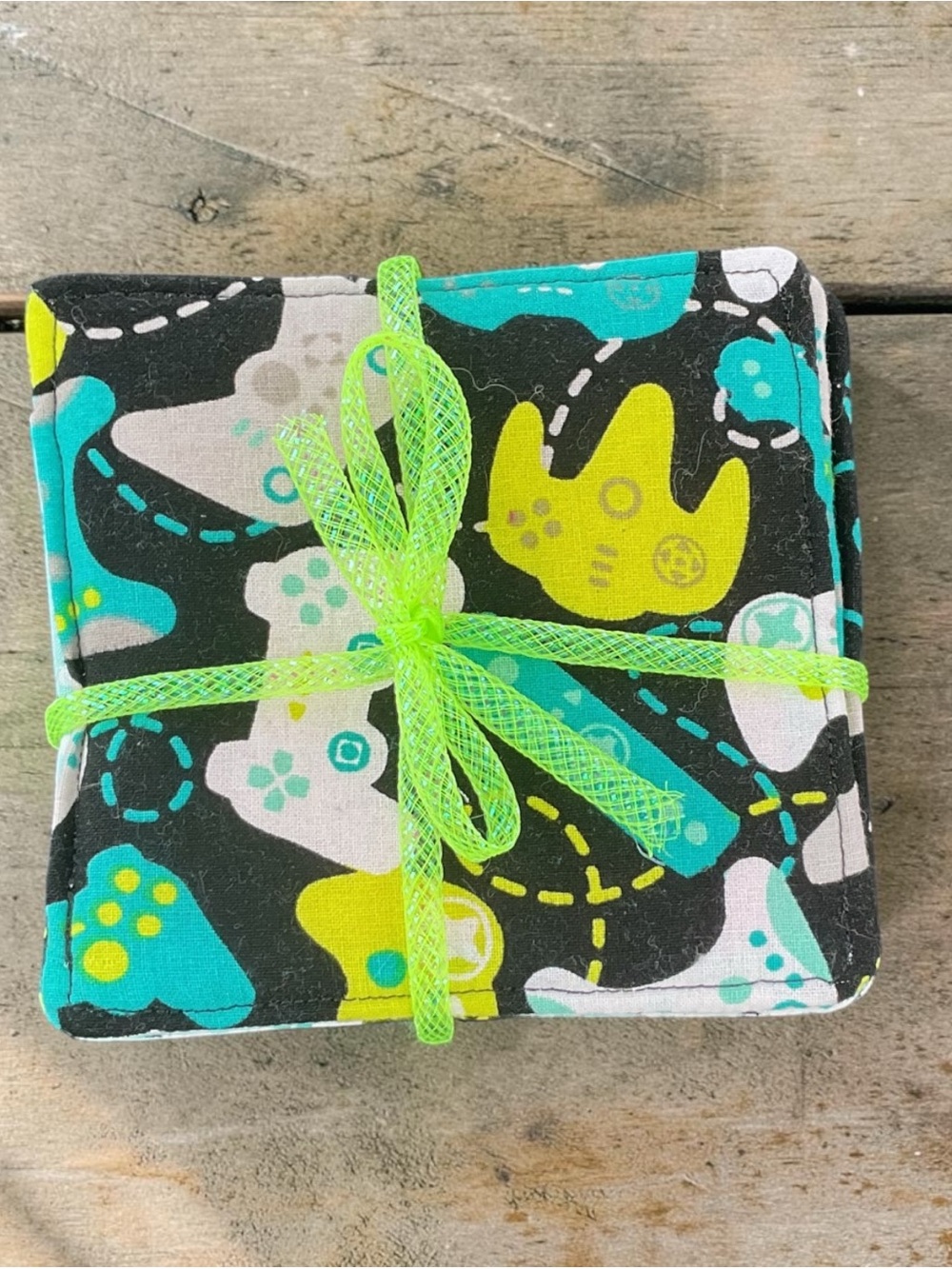 Gamer Theme Coaster Set in Black, Teal & Lime